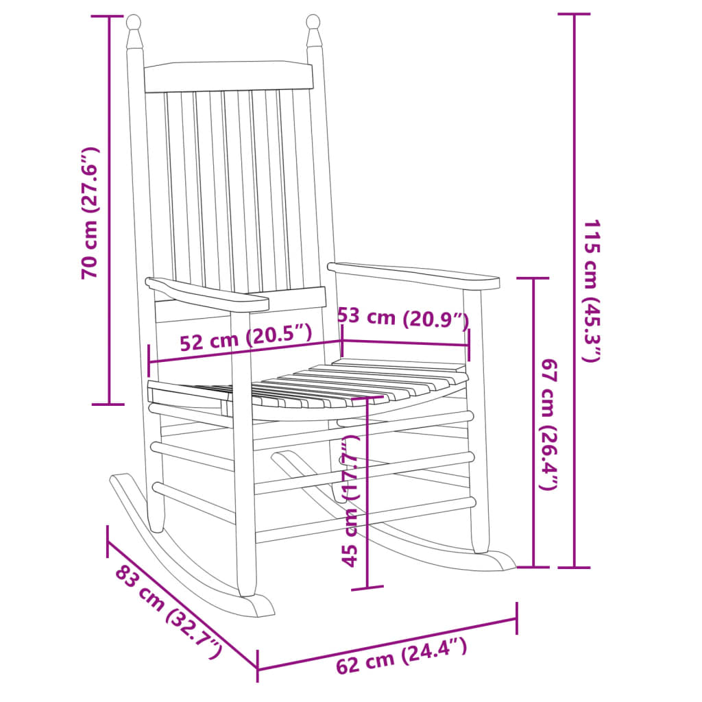 Rocking chair with folding table, black, solid poplar wood