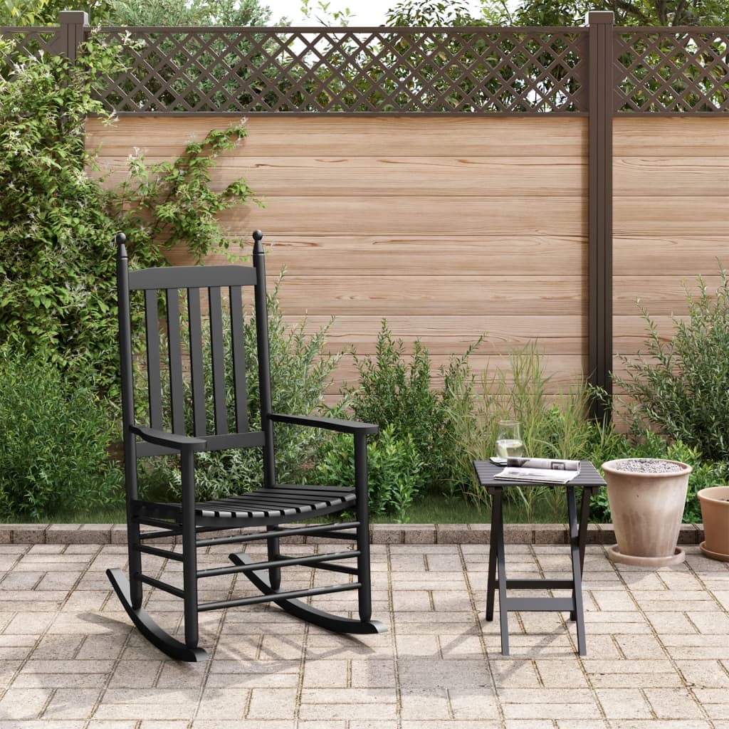 Rocking chair with folding table, black, solid poplar wood