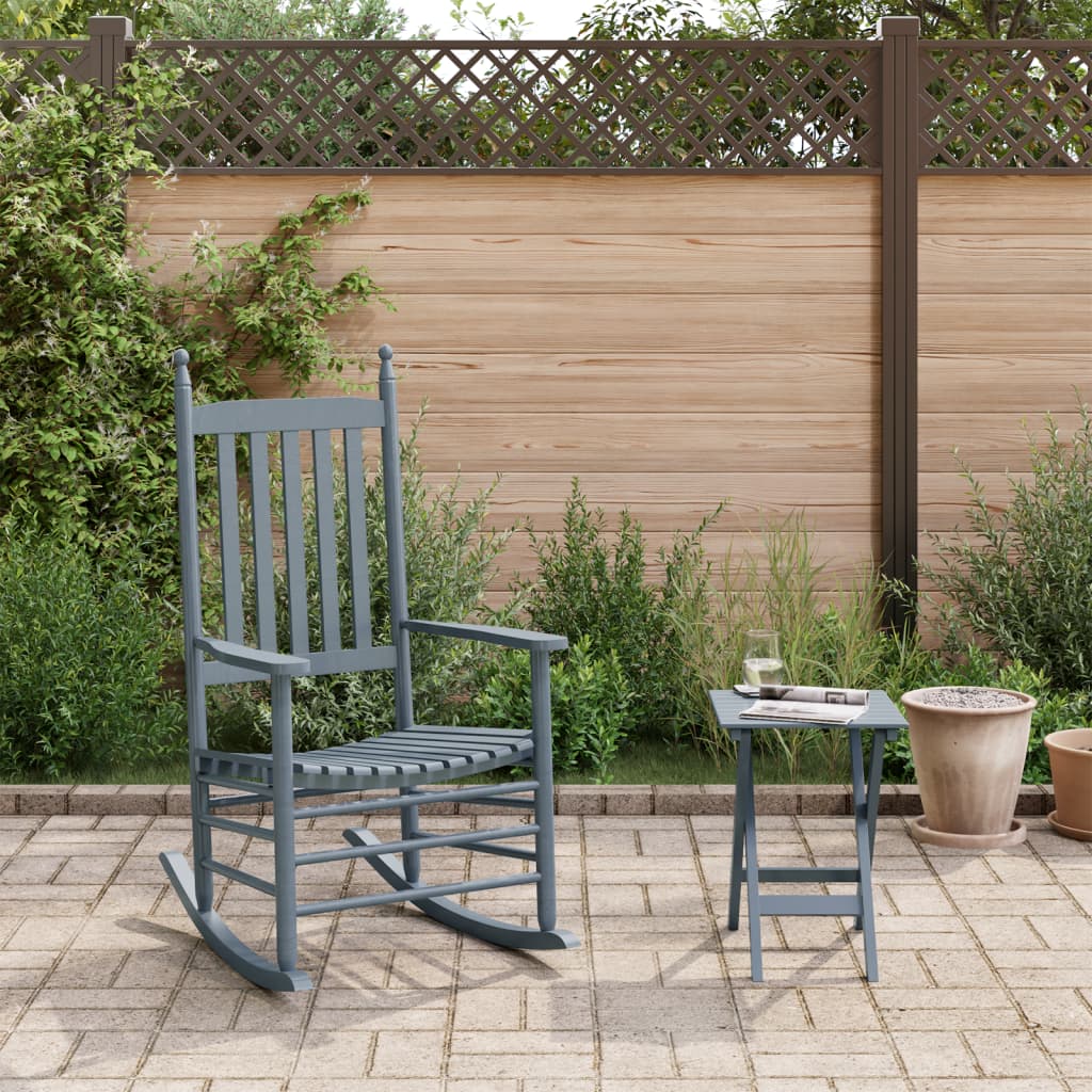 Rocking chair with folding table, gray, solid poplar wood