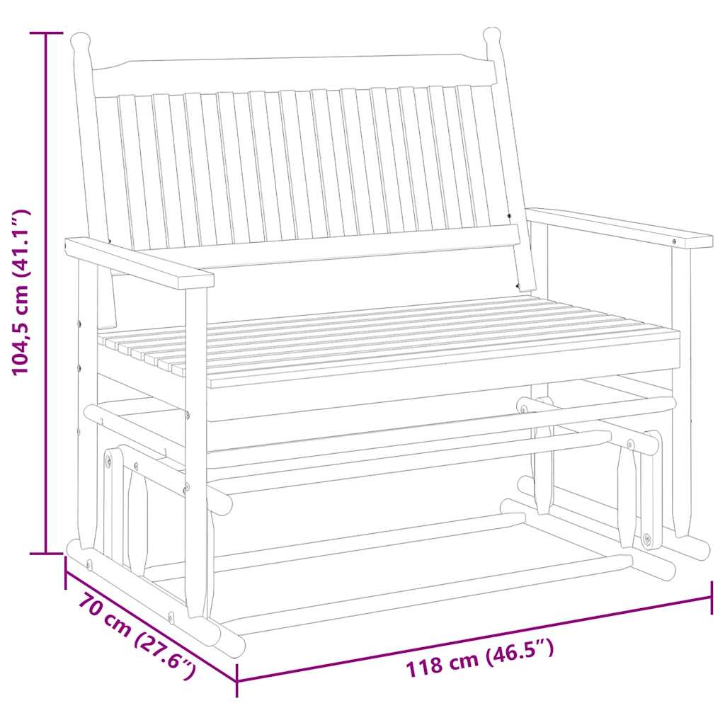 Sliding bench, black, 118x70x104.5 cm, solid poplar wood