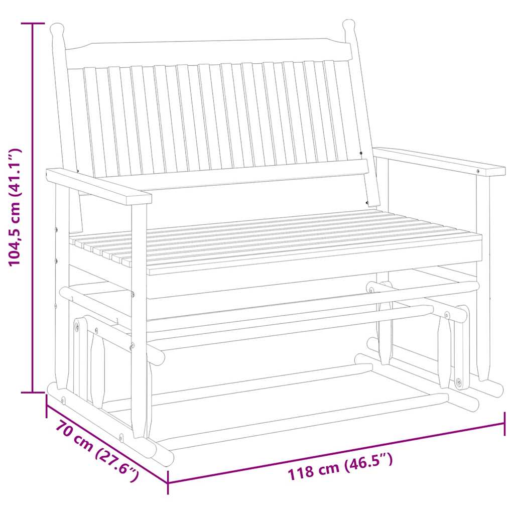 Sliding bench, brown, 118x70x104.5 cm, solid poplar wood