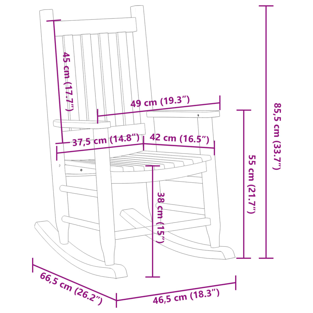 Children's rocking chair, brown, solid poplar wood