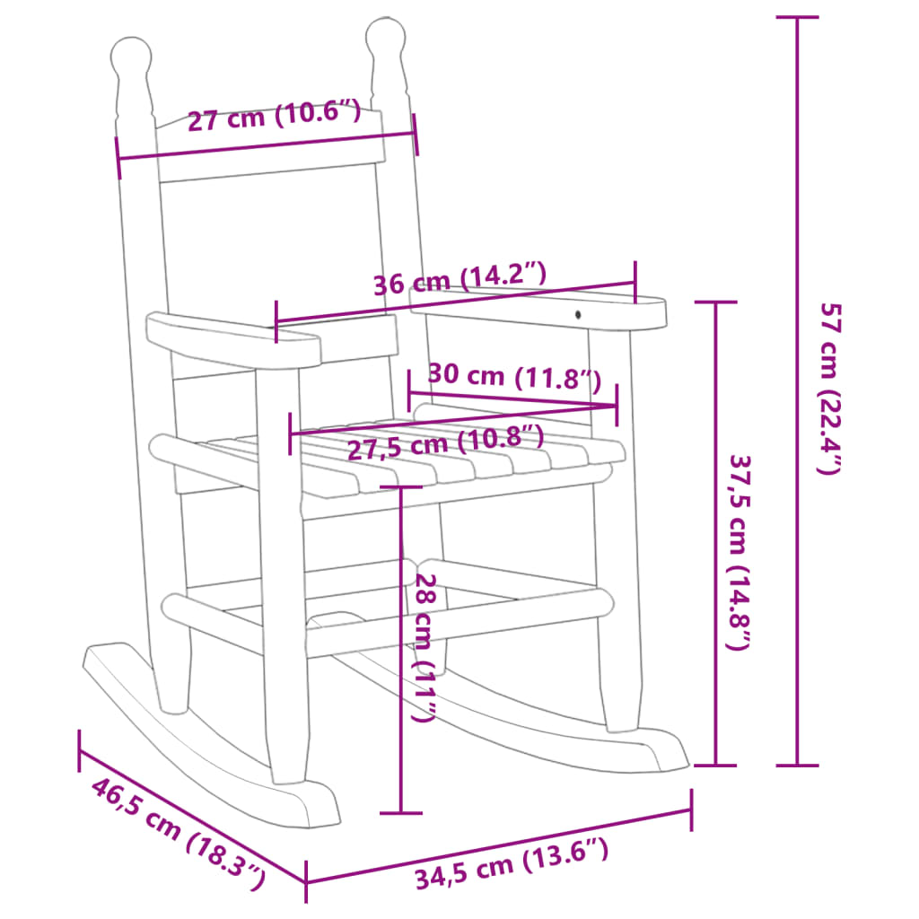 Children's rocking chair, red, solid poplar wood