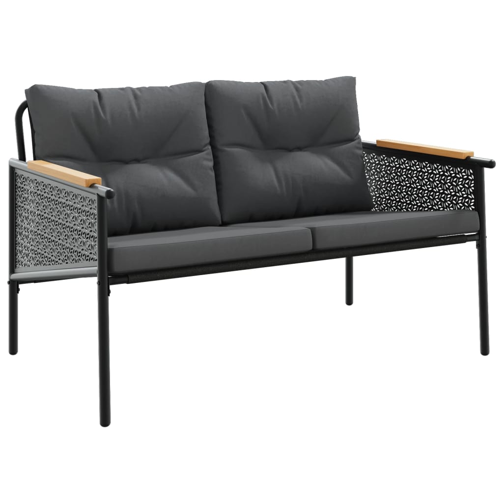 Garden bench with cushions, black, 116 cm, steel