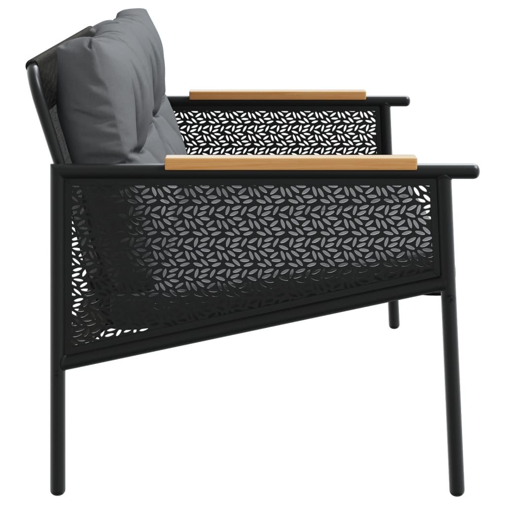 Garden bench with cushions, black, 116 cm, steel