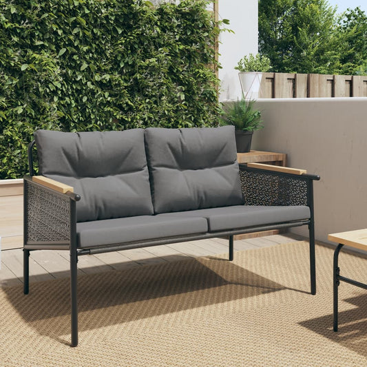 Garden bench with cushions, black, 116 cm, steel