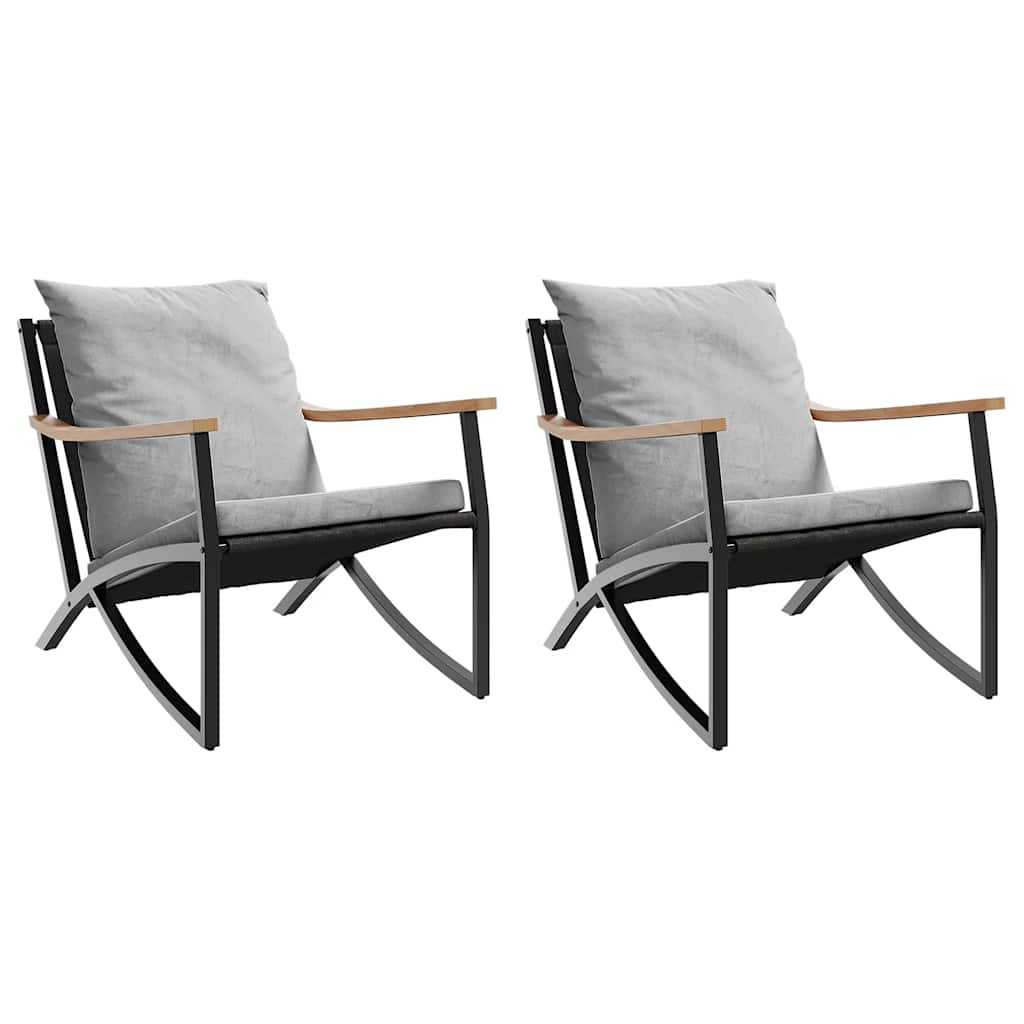 Garden chairs with cushions, 2 pcs., black, steel