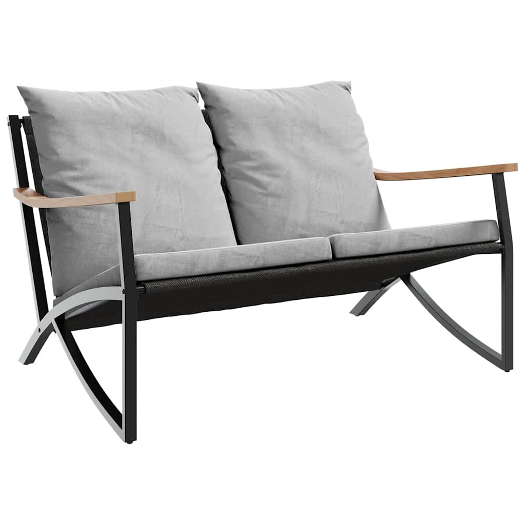 Garden bench with cushions, black, 120 cm, steel