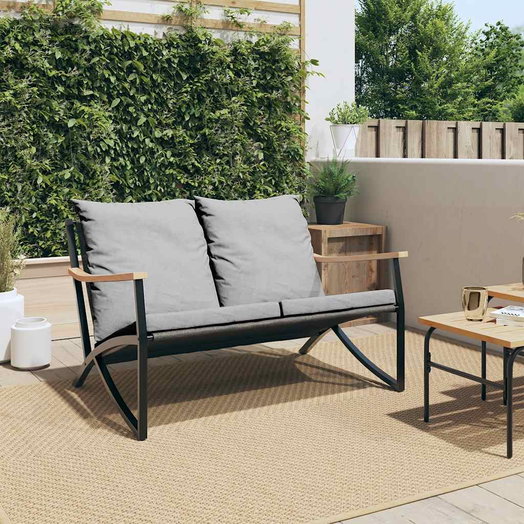 Garden bench with cushions, black, 120 cm, steel