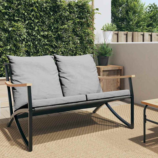 Garden bench with cushions, black, 120 cm, steel