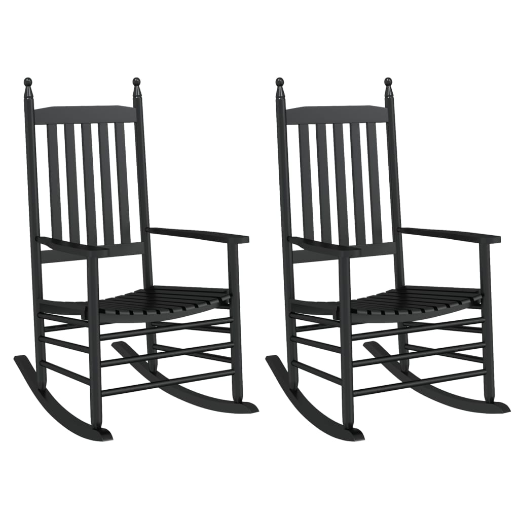 Rocking chairs, curved seat, 2 pcs., black, solid poplar wood