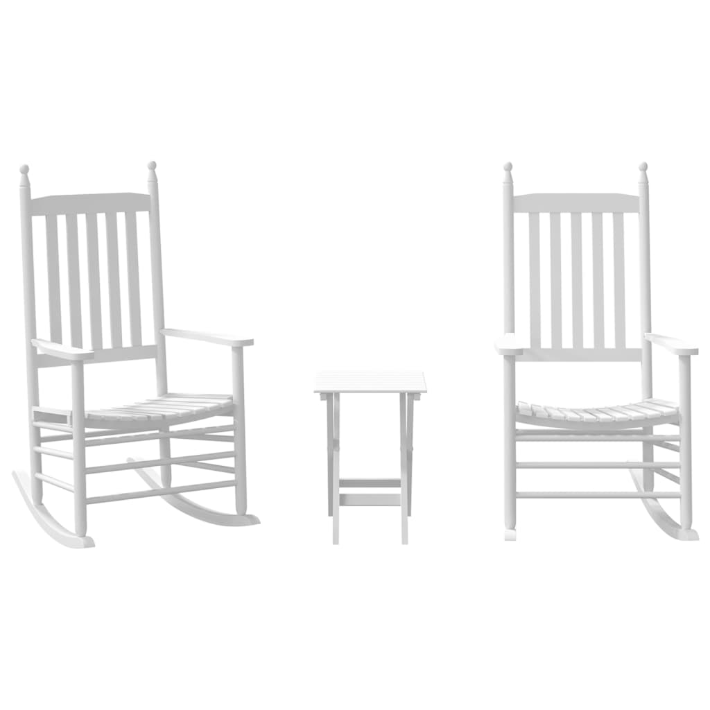 Rocking chairs 2 pcs with folding table, white, solid poplar wood