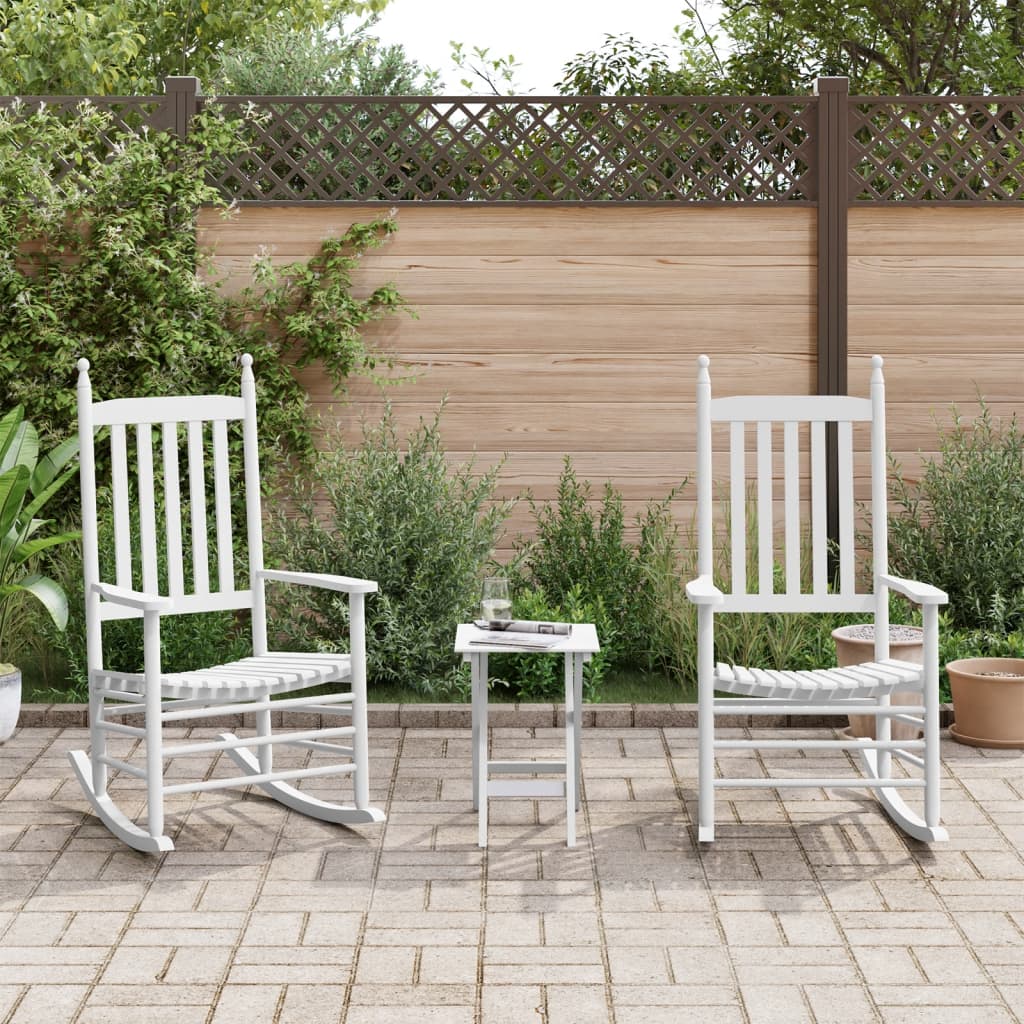 Rocking chairs 2 pcs with folding table, white, solid poplar wood