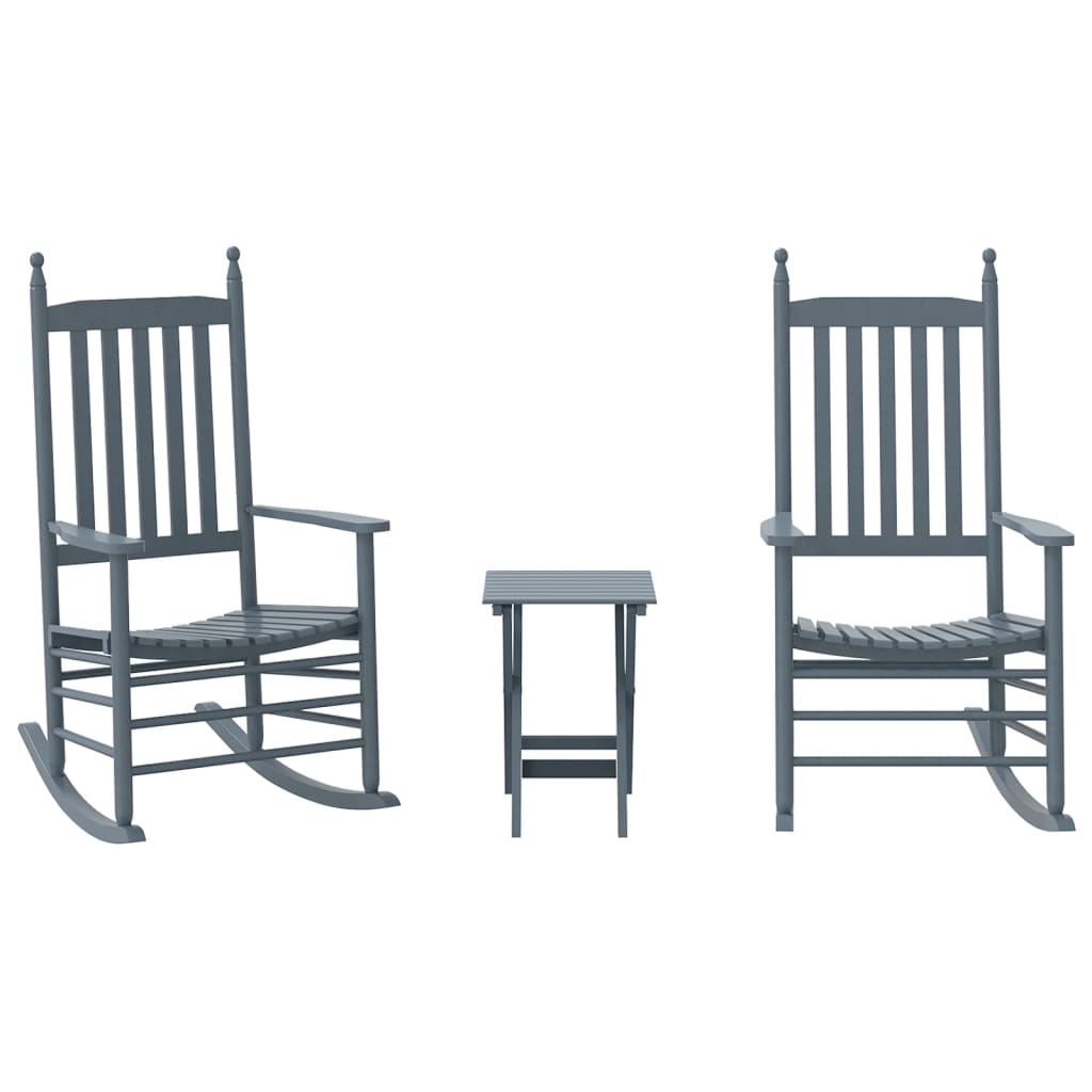 Rocking chairs 2 pcs with folding table, grey, solid poplar wood