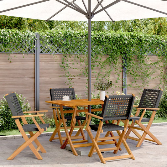 Garden furniture set, 5 pieces, black, polyrattan and solid wood