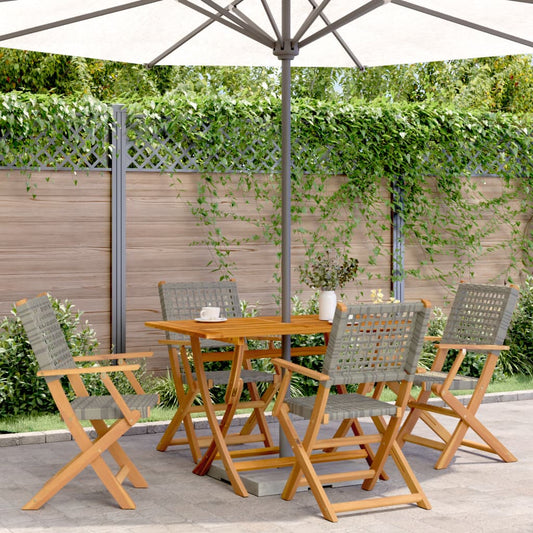 Garden furniture set, 5 pieces, grey, polyrattan and solid wood