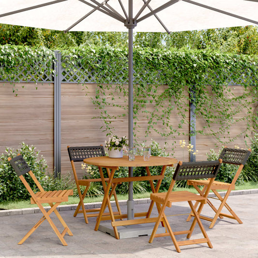 Garden furniture set, 5 pieces, black, polyrattan and solid wood