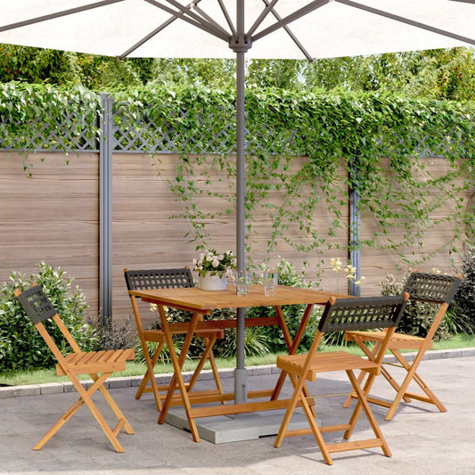 Garden furniture set, 5 pieces, black, polyrattan and solid wood