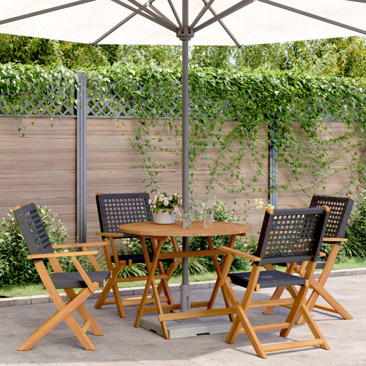 Garden furniture set, 5 pieces, black, polyrattan and solid wood