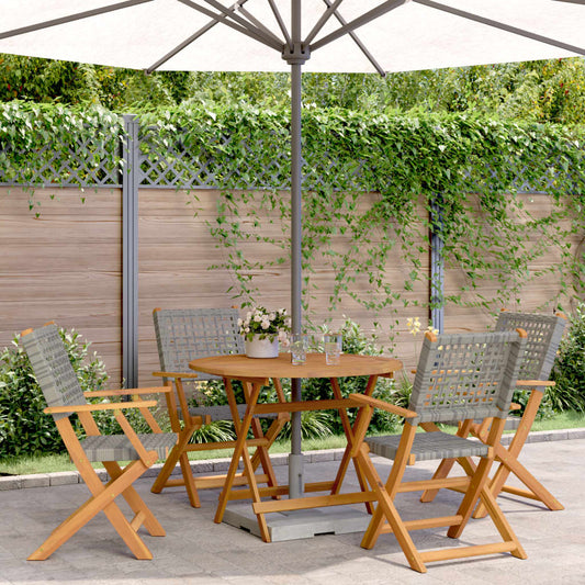 Garden furniture set, 5 pieces, grey, polyrattan and solid wood