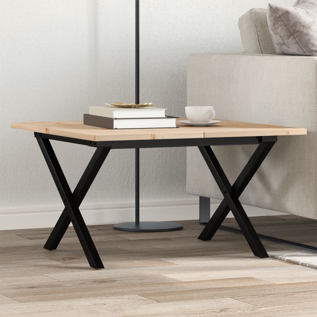 Coffee table, X frame, 60x60x40 cm, solid pine wood and cast iron