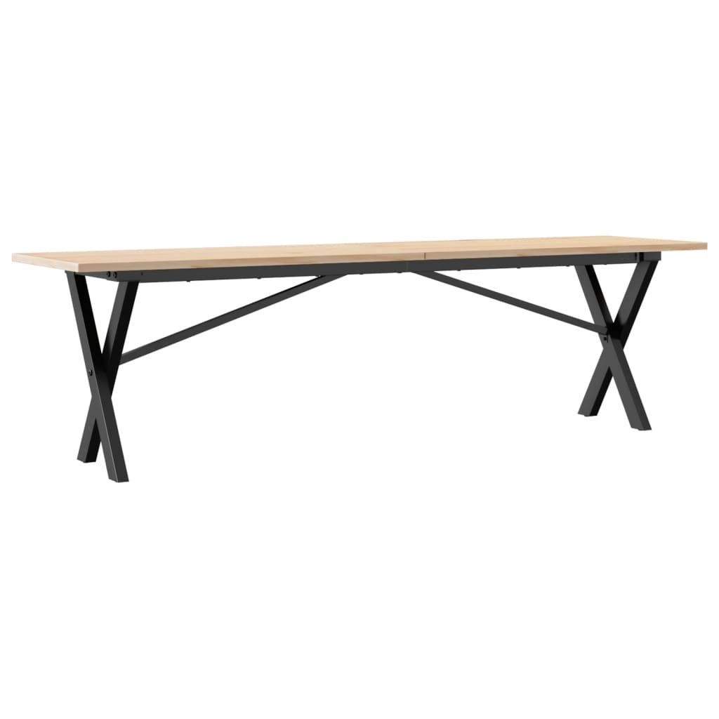 Coffee table, X frame, 160x40x45 cm, solid pine wood and cast iron