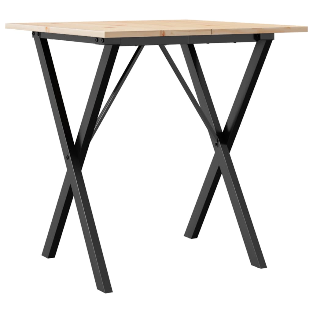 Kitchen table, X frame, 70x70x75 cm solid pine wood and cast iron