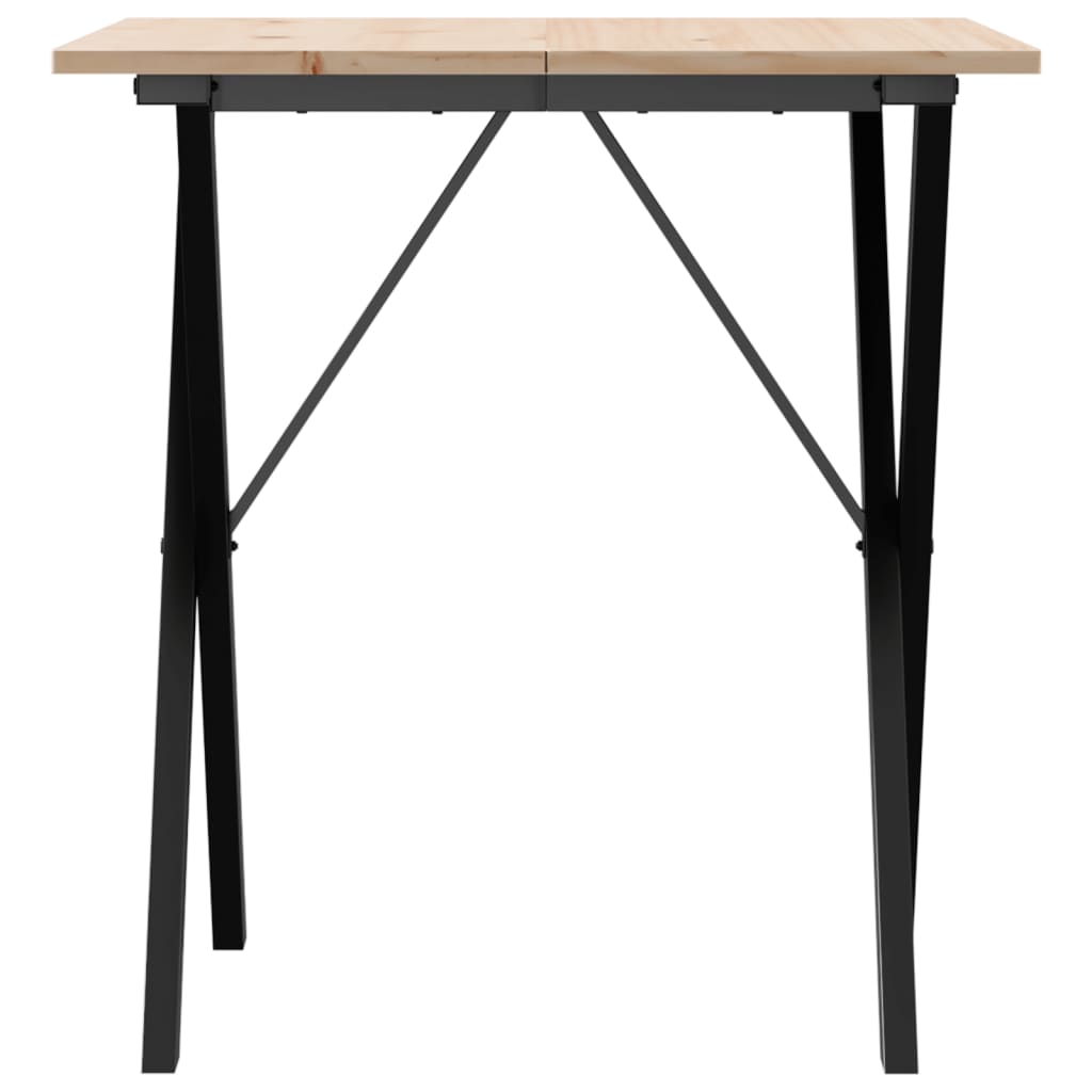 Kitchen table, X frame, 70x70x75 cm solid pine wood and cast iron