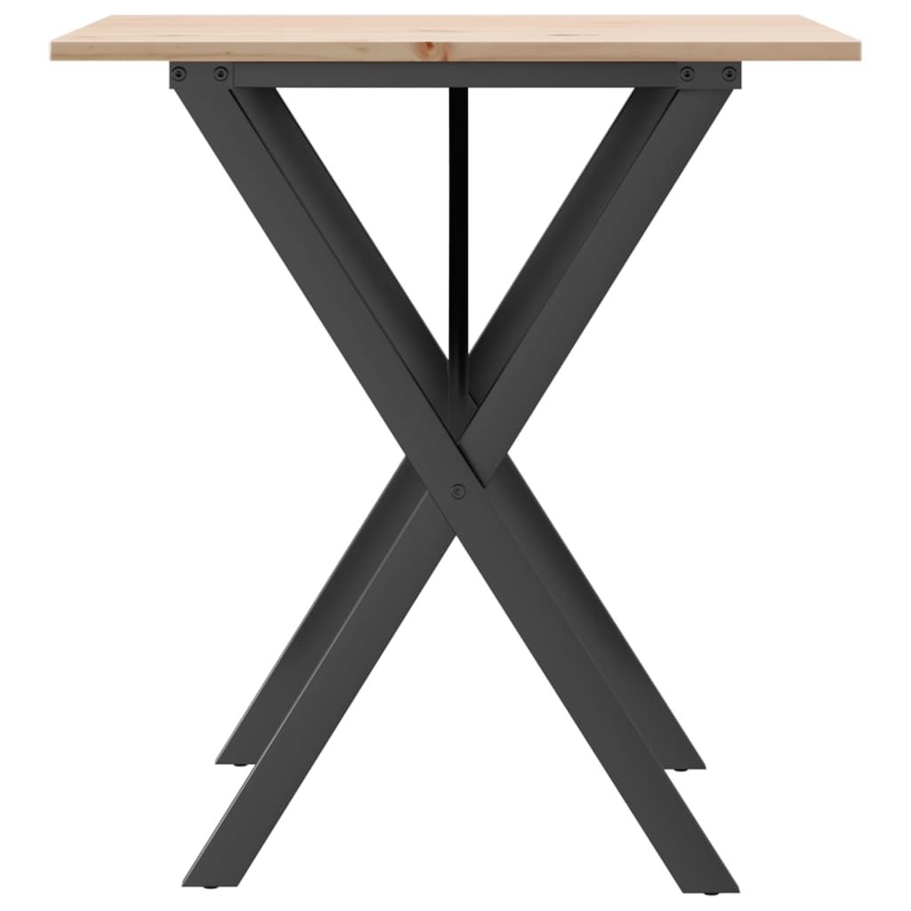 Kitchen table, X frame, 70x70x75 cm solid pine wood and cast iron