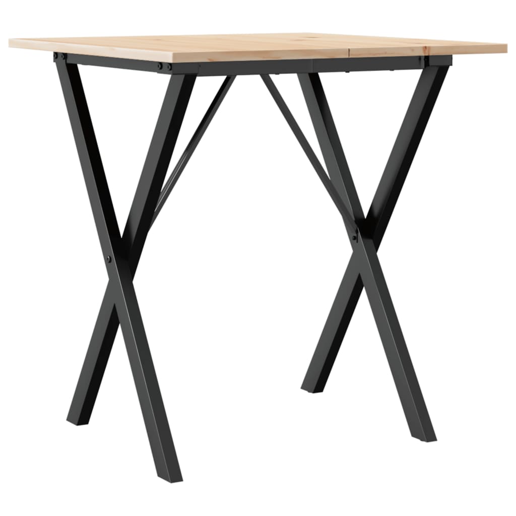 Kitchen table, X frame, 70x70x75 cm solid pine wood and cast iron