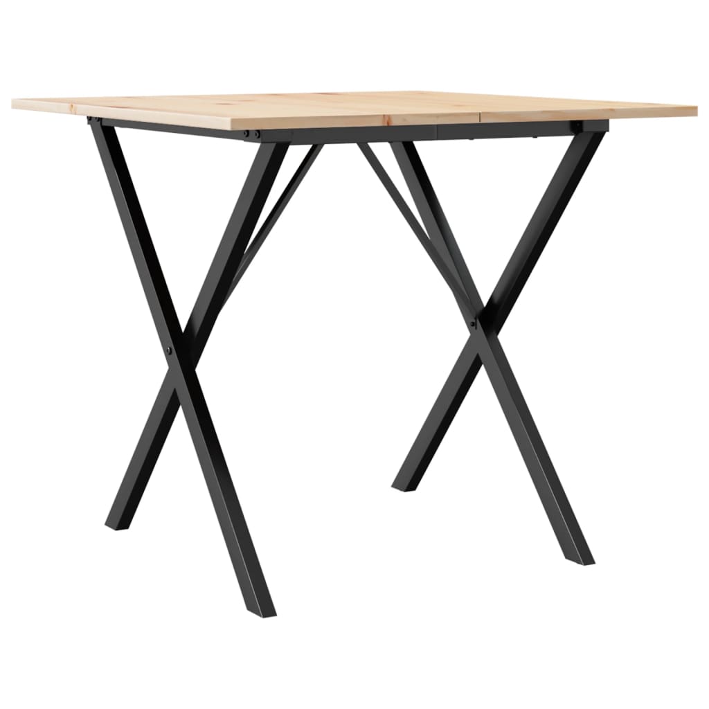 Kitchen table, X frame, 80x80x75 cm solid pine wood and cast iron