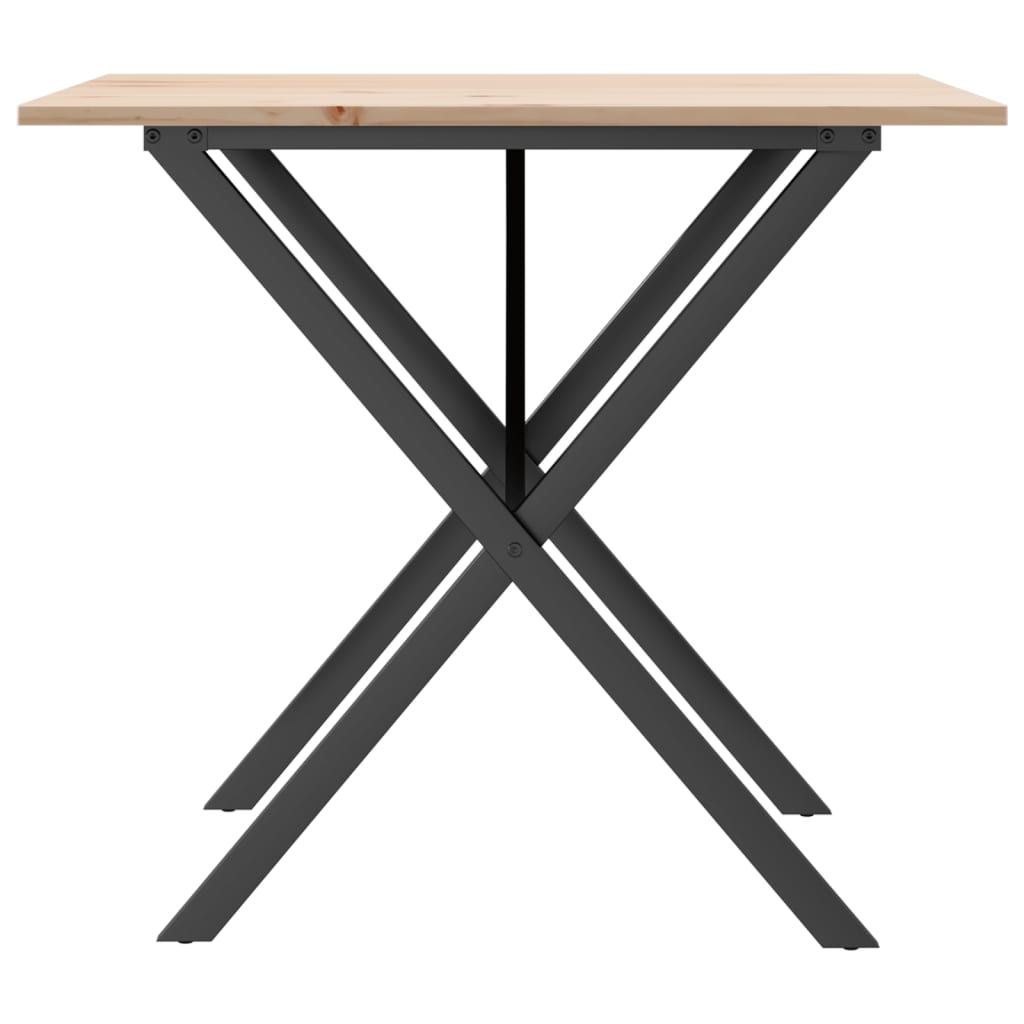 Kitchen table, X frame, 80x80x75 cm solid pine wood and cast iron