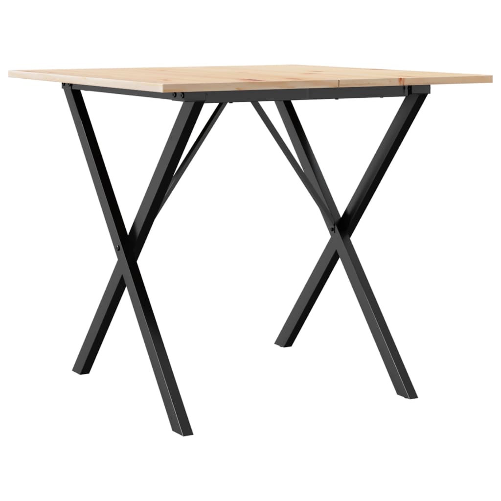 Kitchen table, X frame, 80x80x75 cm solid pine wood and cast iron