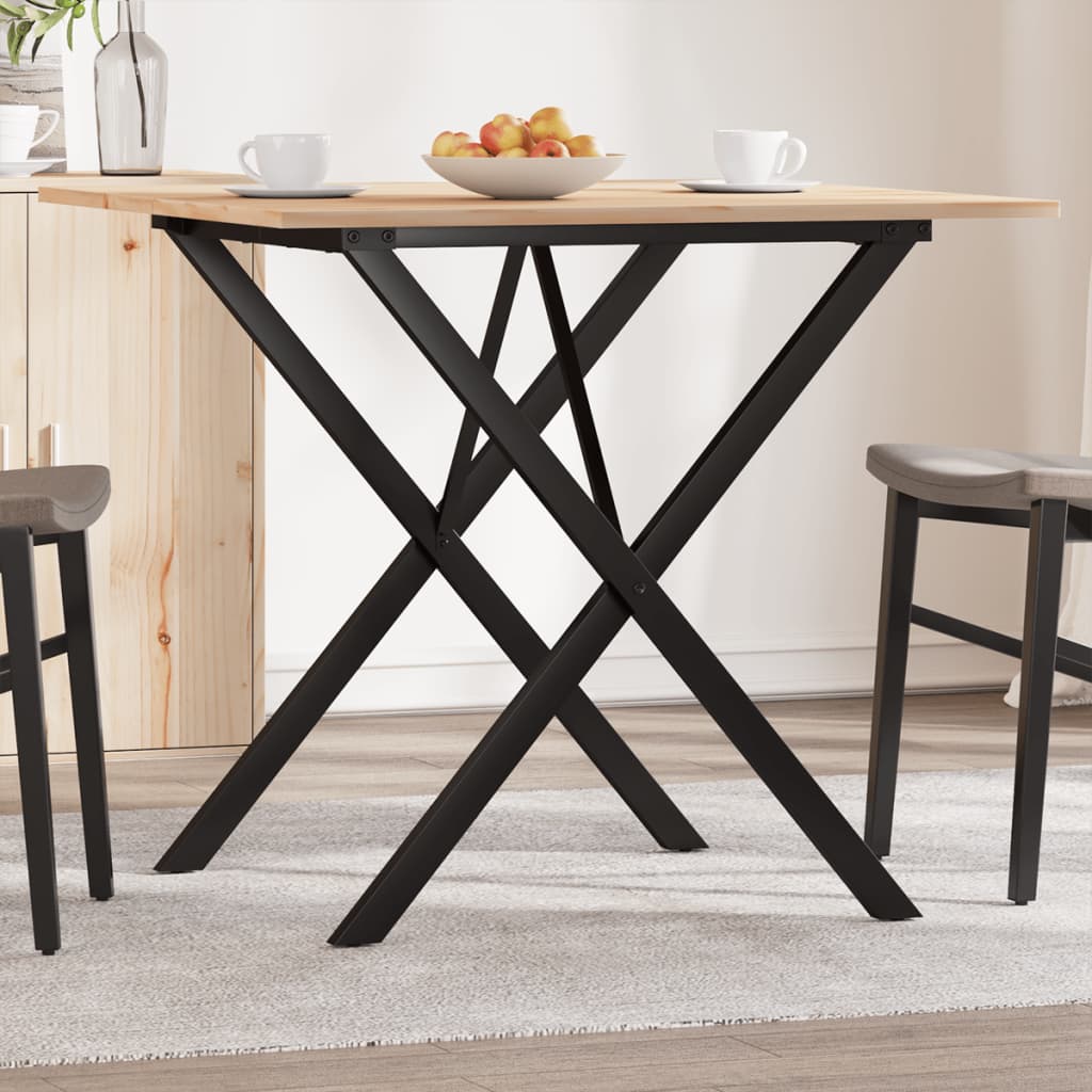 Kitchen table, X frame, 80x80x75 cm solid pine wood and cast iron