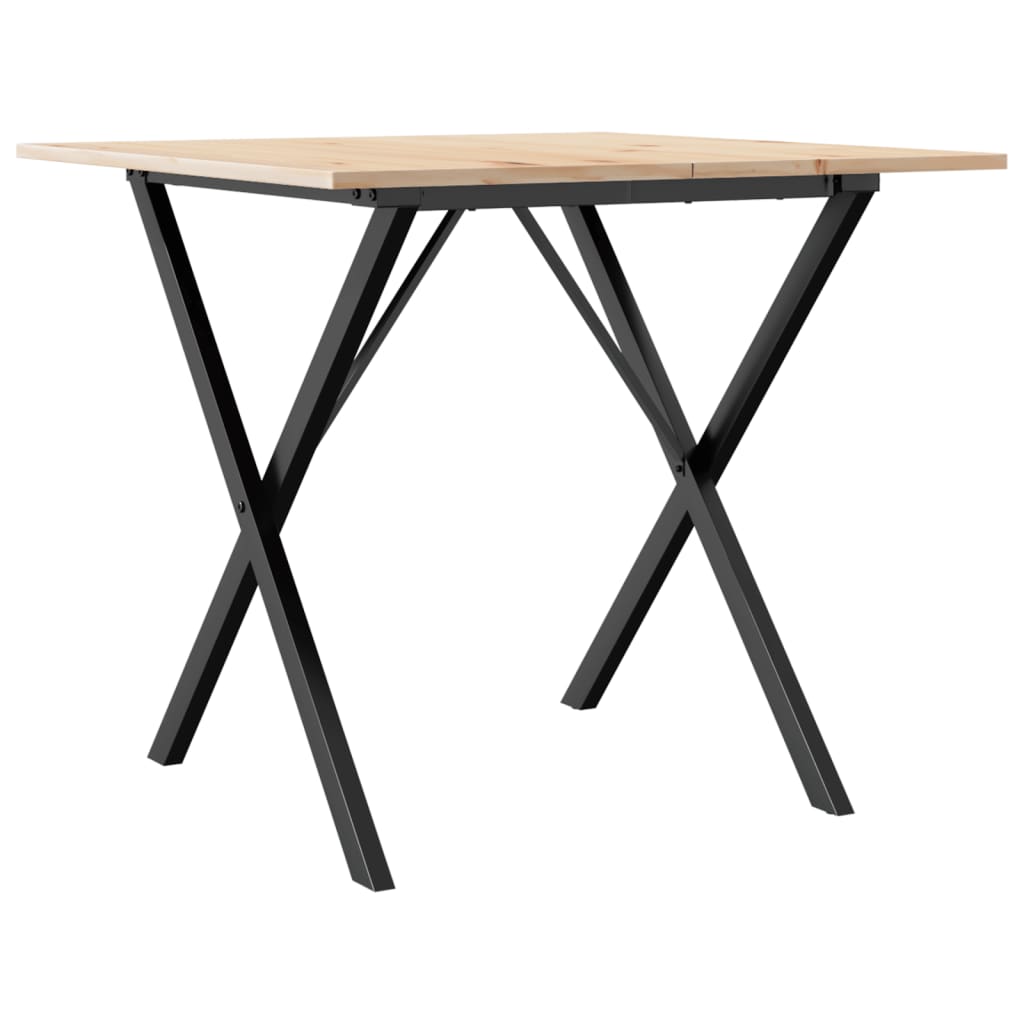 Kitchen table, X frame, 90x90x75 cm solid pine wood and cast iron