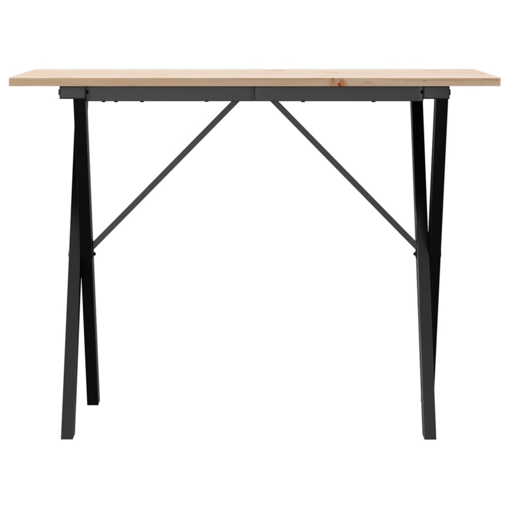 Kitchen table, X frame, 100x50x75cm solid pine wood and cast iron