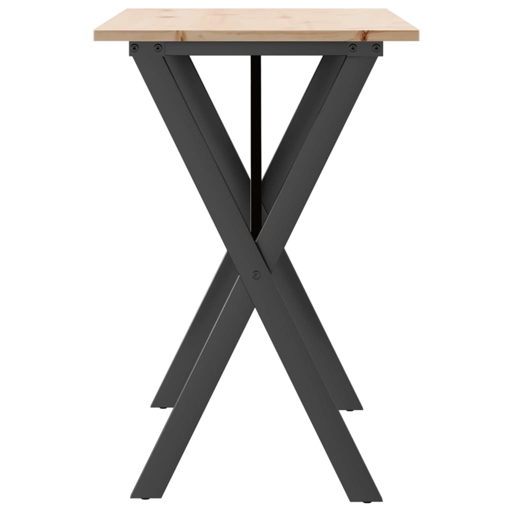 Kitchen table, X frame, 100x50x75cm solid pine wood and cast iron