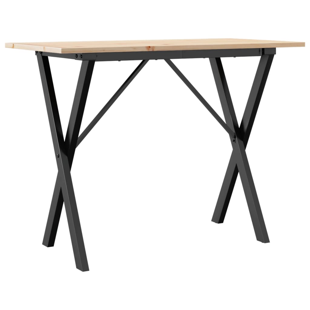 Kitchen table, X frame, 100x50x75cm solid pine wood and cast iron