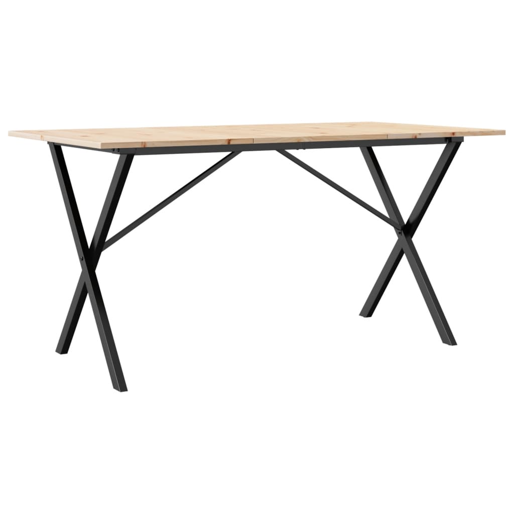 Kitchen table, X frame, 140x80x75cm solid pine wood and cast iron