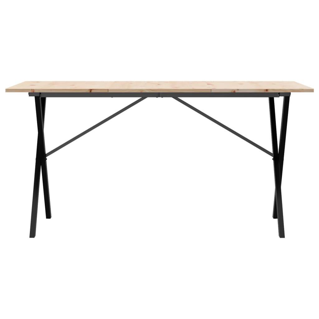 Kitchen table, X frame, 140x80x75cm solid pine wood and cast iron