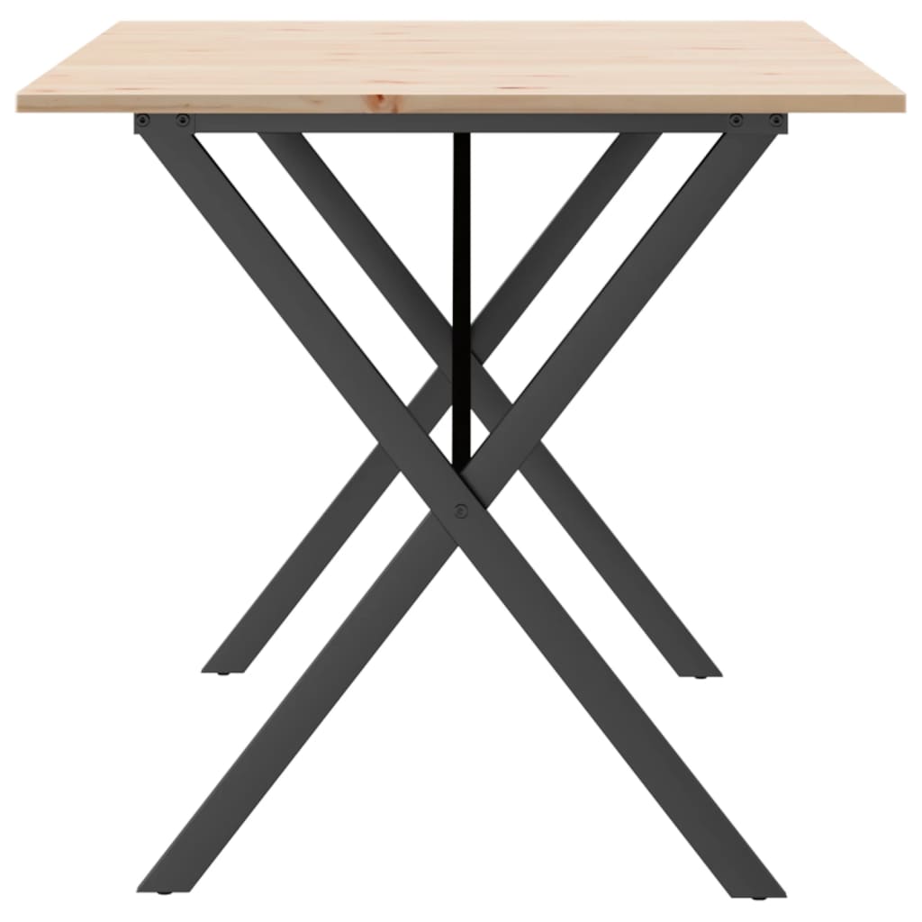 Kitchen table, X frame, 140x80x75cm solid pine wood and cast iron