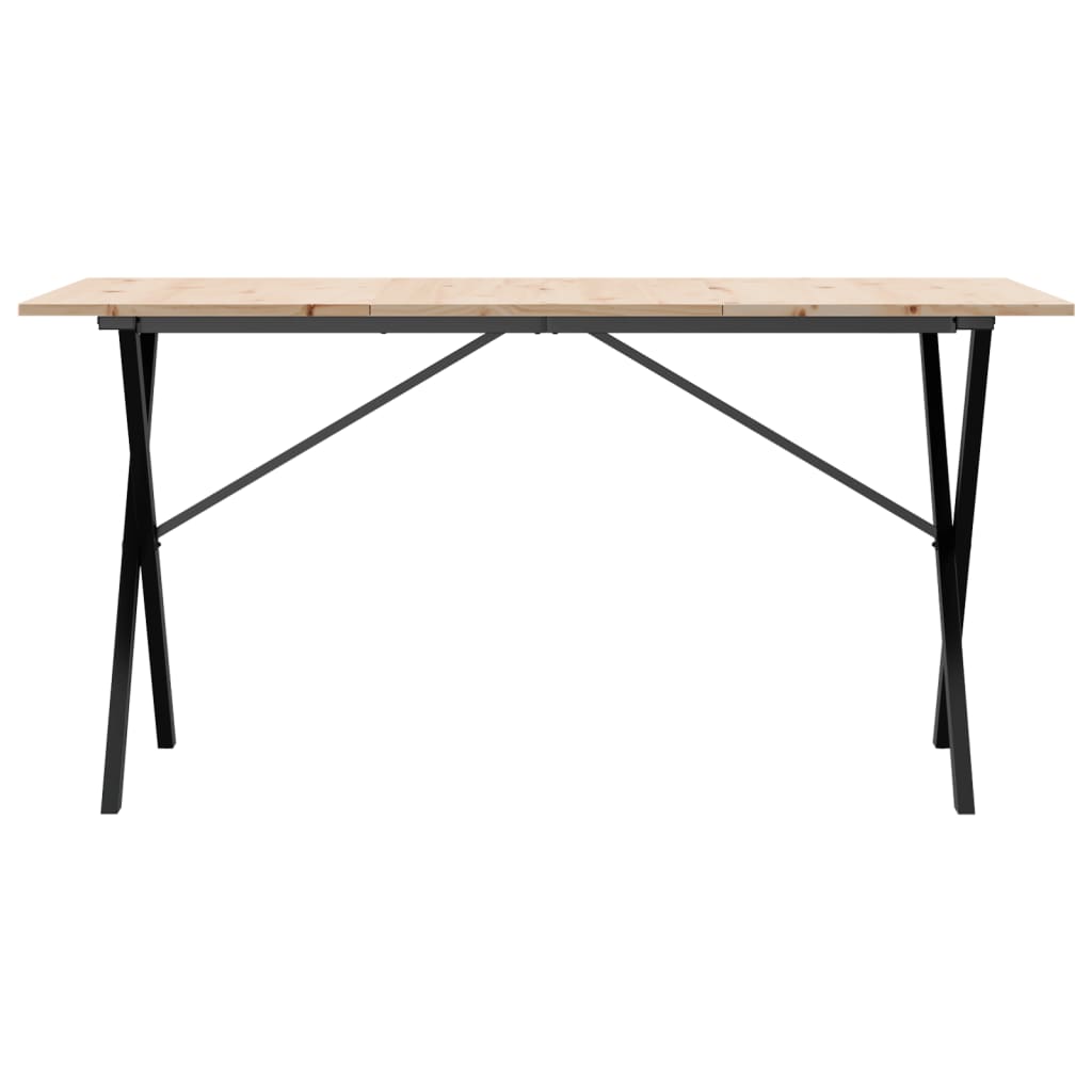 Kitchen table, X frame, 160x80x75cm solid pine wood and cast iron