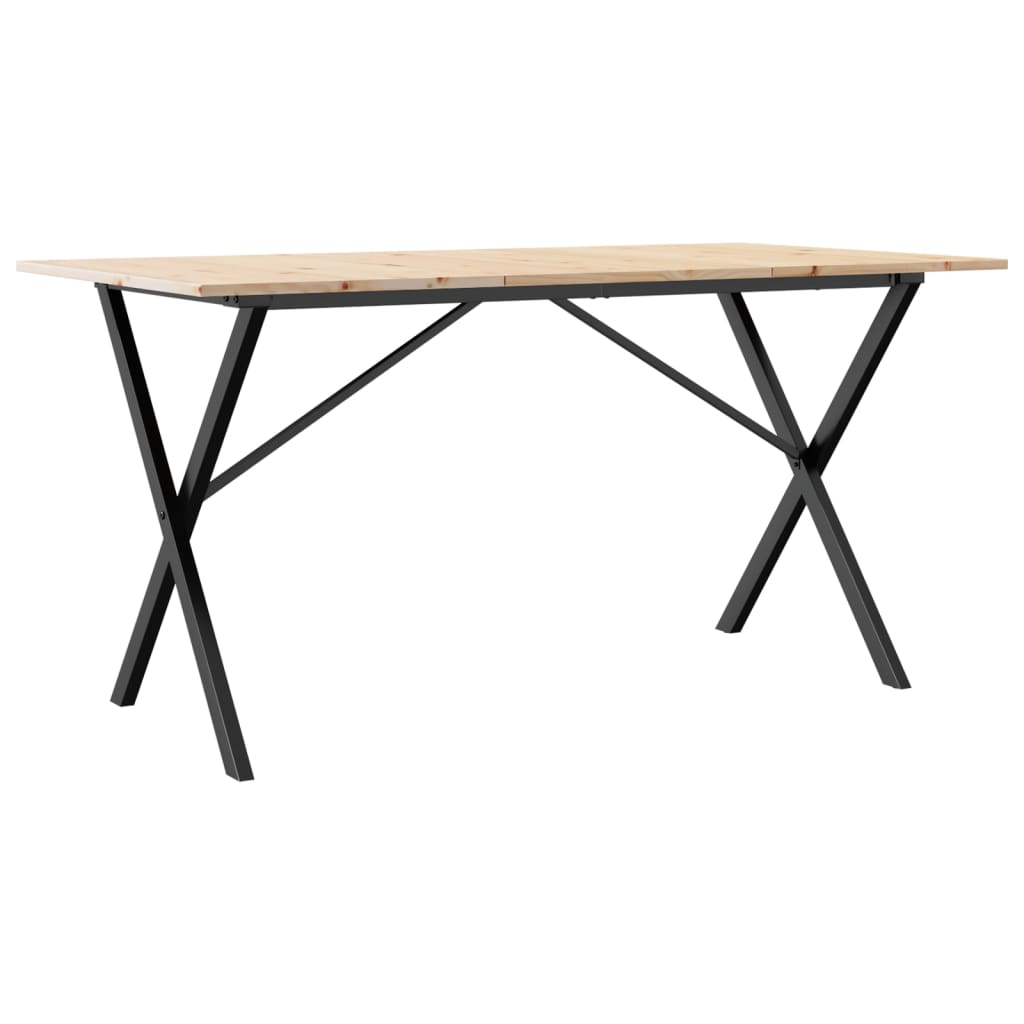 Kitchen table, X frame, 160x80x75cm solid pine wood and cast iron