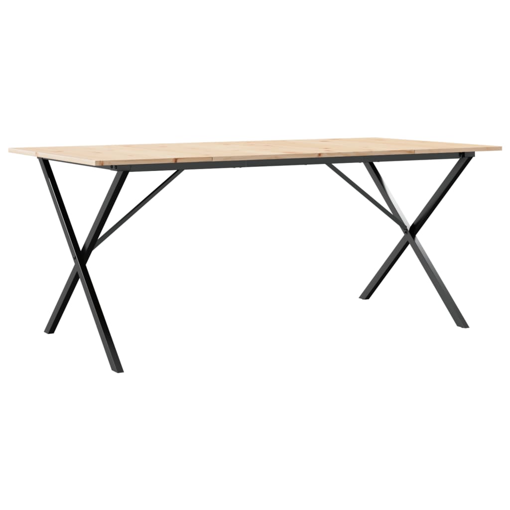 Kitchen table, X frame, 180x90x75cm solid pine wood and cast iron