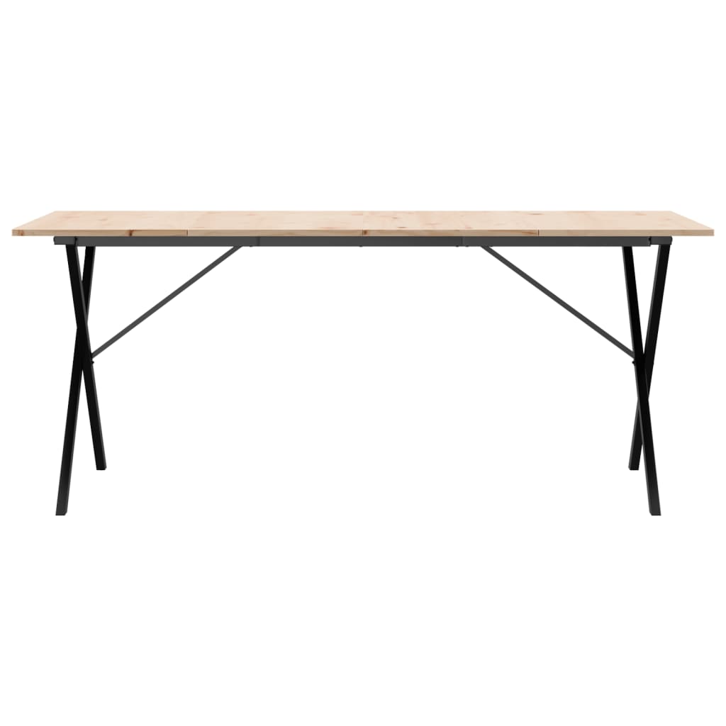 Kitchen table, X frame, 180x90x75cm solid pine wood and cast iron