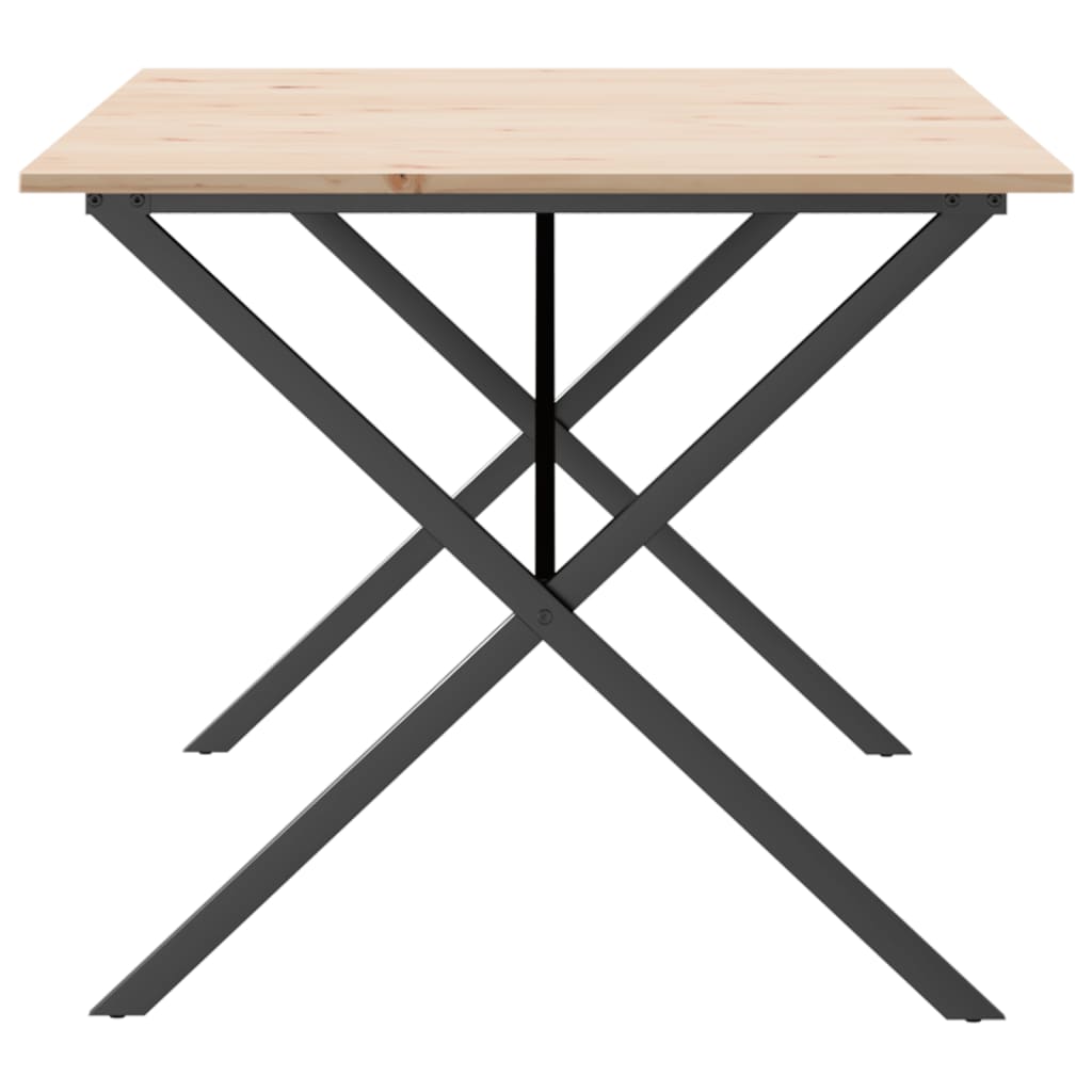 Kitchen table, X frame, 180x90x75cm solid pine wood and cast iron