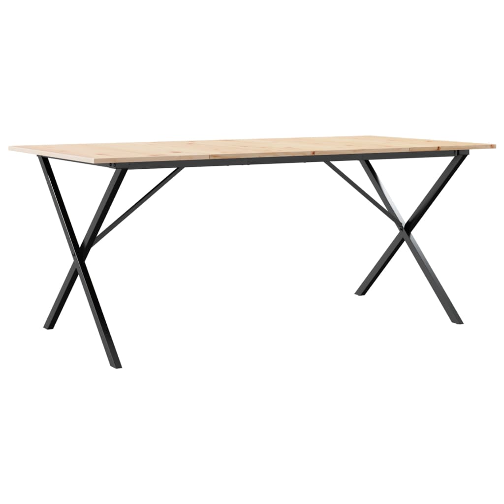 Kitchen table, X frame, 180x90x75cm solid pine wood and cast iron