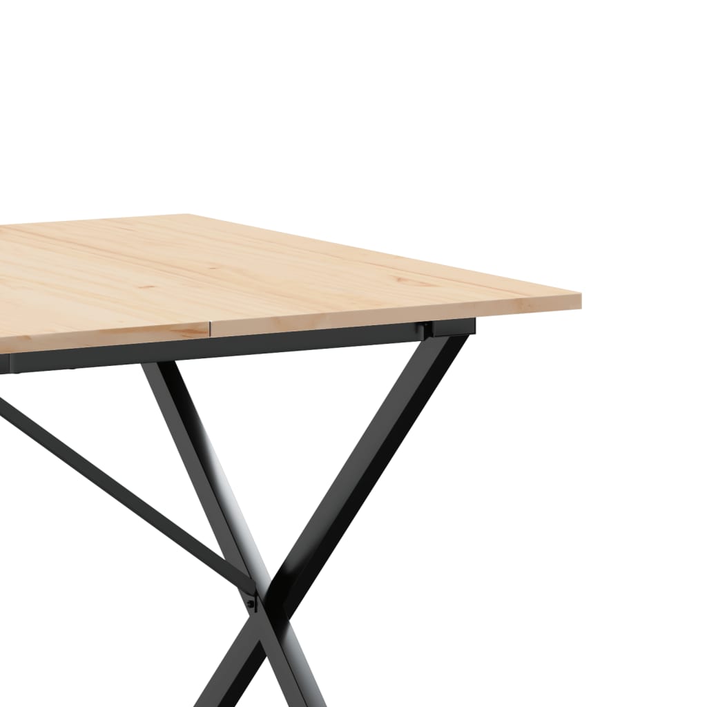 Kitchen table, X frame, 180x90x75cm solid pine wood and cast iron