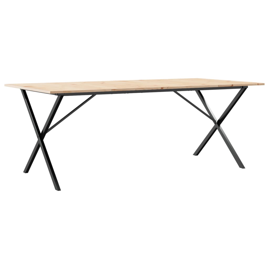 Kitchen table, X frame, 200x100x75 cm solid pine wood and cast iron