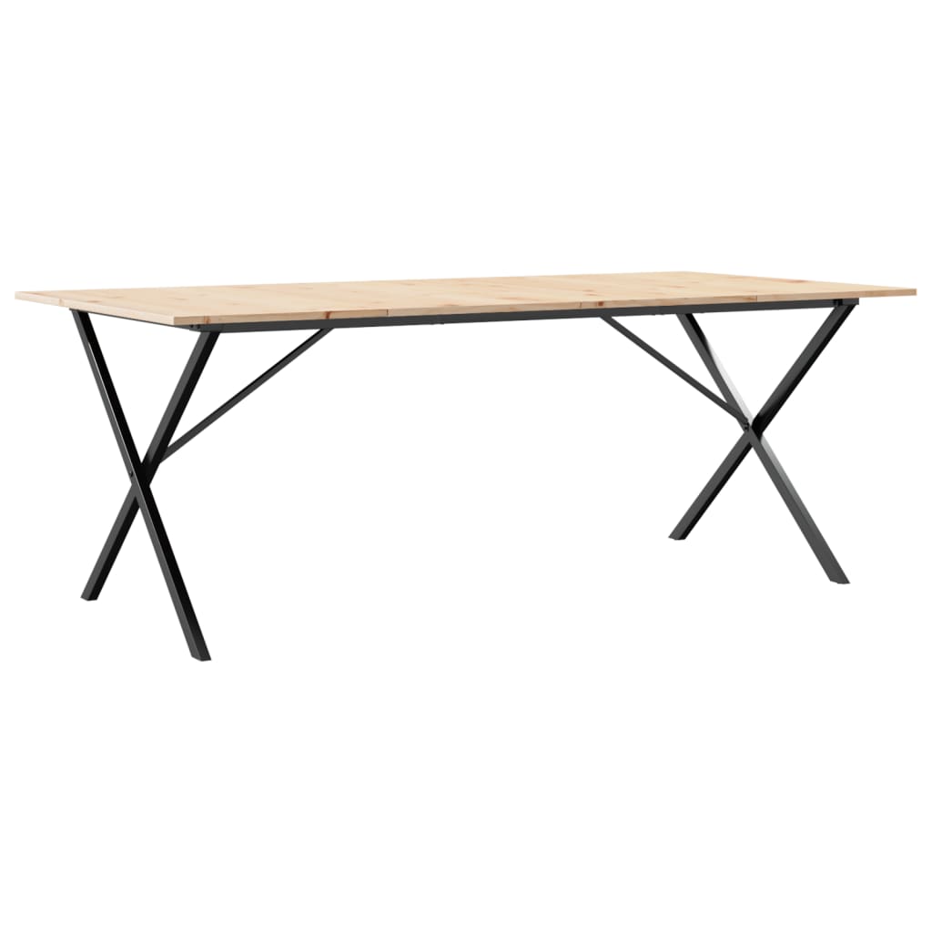 Kitchen table, X frame, 200x100x75 cm solid pine wood and cast iron